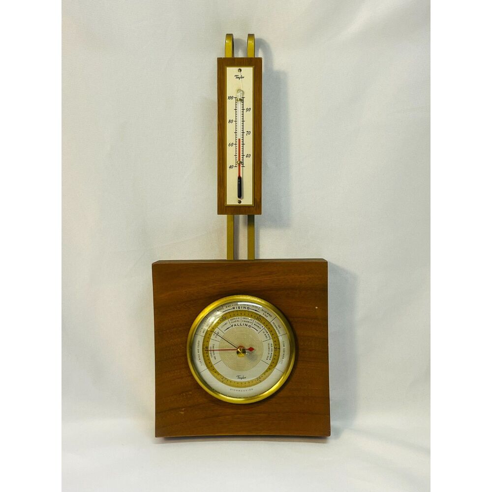 Taylor Barometer Thermometer Art Deco WORKS Vintage MCM Mid Century Wall Accent